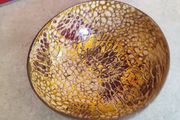 Coconut Bowl Jake &amp; Maddie Gold Brown Eggshell Pattern Paint Best Vegan Gift Hand Painted Coconut Bowls Eco-Friendly Coconut Bowl