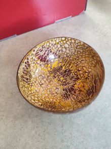 Coconut Bowl Jake & Maddie Gold Brown Eggshell Pattern Paint Best Vegan Gift Hand Painted Coconut Bowls Eco-Friendly Coconut Bowl