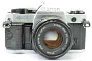 Canon AE-1 Program Silver/ Chrome 35mm SLR Film Camera with fast Canon FD 50mm f1. 8 FDn, Recently FULLY SERVICED and in Good Condition.