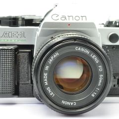 Canon AE-1 Program Silver/ Chrome 35mm SLR Film Camera with fast Canon FD 50mm f1. 8 FDn, Recently FULLY SERVICED and in Good Condition.