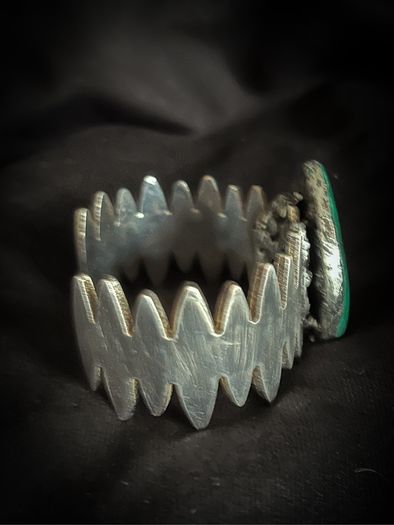 Malachite Crystal on a Salvaged Jagged Silver Bangle