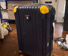 XL blue/yellow hard-shell suitcase