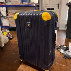 XL blue/yellow hard-shell suitcase