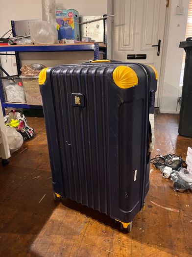 XL blue/yellow hard-shell suitcase