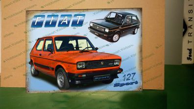 Fiat 127 sport sign, Fiat metal tin sign, classic car sign