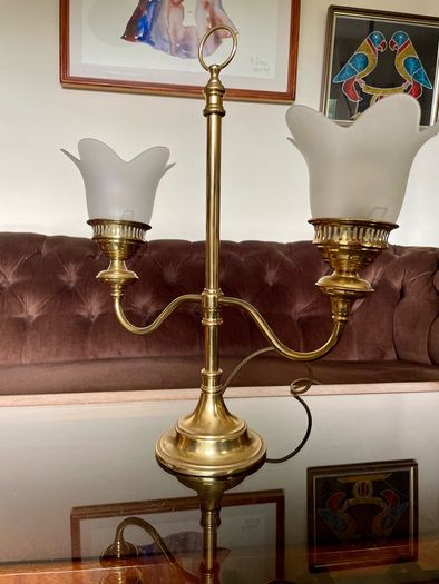 Vintage Repro Double Arm Student Library Desk Lamp Brass Finish 1970s