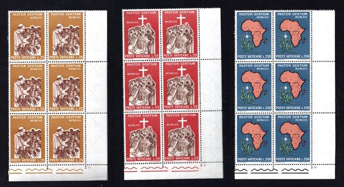 1969 Vatican City The Journey of Pope Paul to Africa Commemorative Stamps Corner Block of 6 Mint Never Hinged (MNH)