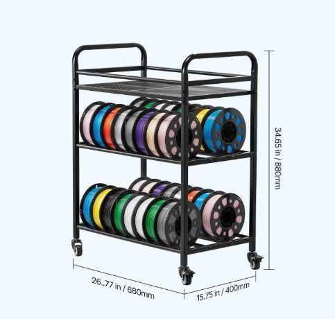 3D Printer Filament Storage Rack 3 Tier Heavy Duty Storage Shelf, Rolling Filament Spool Holders Racks with Wheels, Filaments Organzied for 3D Printing Station, Office, Workshop (Shelf Only)