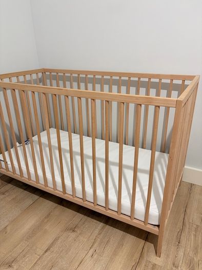 Oak Wooden Baby Cot and mattress