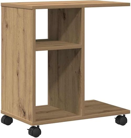 Mobile Side Table with Wheels  White or Oak Finish 50 x 30 x 55 cm