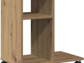 Mobile Side Table with Wheels  White or Oak Finish 50 x 30 x 55 cm