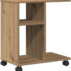 Mobile Side Table with Wheels  White or Oak Finish 50 x 30 x 55 cm