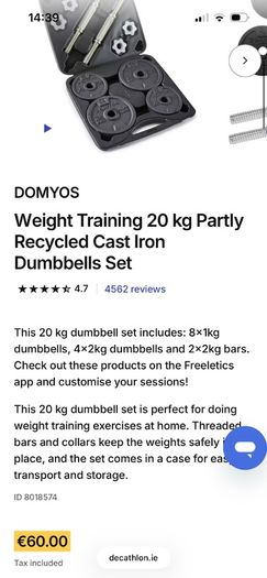 DOMYOS 20kg cast iron dumbbells set