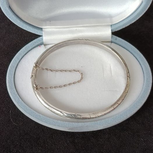 Vintage Etched Sterling Silver Bangle