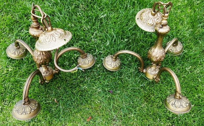 Vintage Solid Bronze Colonial Williamsburg Style Chandeliers, set of 2
