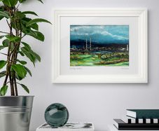 Poolbeg and Bull Island Golf Course, Dublin. Large Framed Print By artist Helen Mathews.