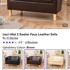 Small Brown Faux Leather Sofa - Like New