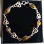 Vintage 925 Sterling Silver Genuine Amber Stone Celtic Trinity Knot Triquetra Triskelion Trikele Bracelet length 7,5" - 8,7g Image 5