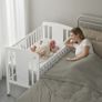 -3-in-1 Wooden Baby Cot Bed,Baby Crib,Convertible Baby Bed with Teething Rail,5 Adjustable Bed Base Positions,Mattress Included,From Birth to 6 Years Image 8