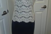 Marc Angelo Navy White Lace Pencil Dress Size 12 Elegant Occasion Midi
