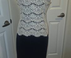 Marc Angelo Navy White Lace Pencil Dress Size 12 Elegant Occasion Midi