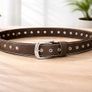 Unisex Brown Leather Stud Belt Vintage Studded Leather Belt with Silver Buckle for Men & Women Image 3
