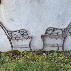 Pair cast iron children's bench ends