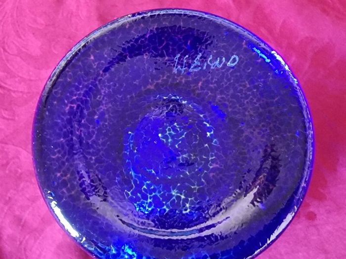 Murano Style Cobalt Blue And Yellow Glass Stemmed Goblet