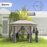 Hexagon Garden Gazebo - Pop Up Outdoor Patio Double Roof Instant Shelter with Netting, 3 x 4m, Beige Image 2