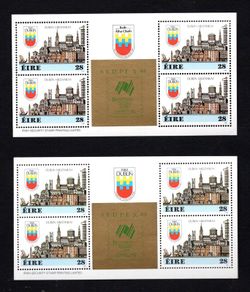1988 Ireland Dublin Millenium Booklet Panes with overprinted Sydpex 88 Logo Pair (gold) Mint Never Hinged (MNH)