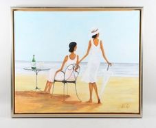 "2 Ladies on the beach"oil painting on canvas