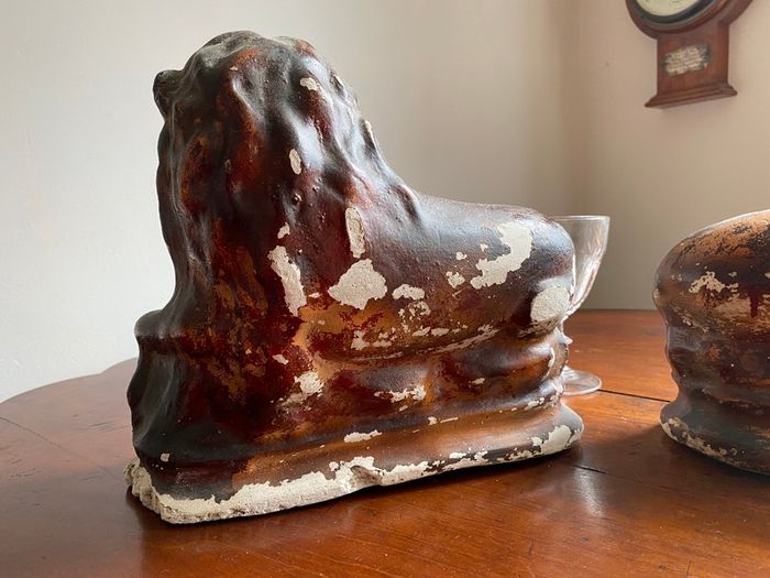 2 antique mantel piece lions