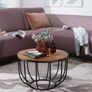 Rustic Solid Wood Coffee Table with Metal Base 60cm Round Image 3