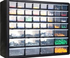44 Drawer Screw Storage Organiser Cabinet, Wall Mounted Small Parts Storage with Adjustable Dividers, Plastic Tool Drawer Unit for Garage, Workshop & Craft(Black)