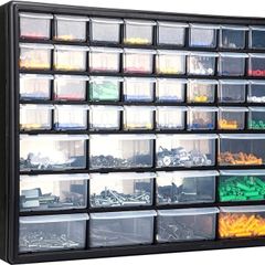 44 Drawer Screw Storage Organiser Cabinet, Wall Mounted Small Parts Storage with Adjustable Dividers, Plastic Tool Drawer Unit for Garage, Workshop & Craft(Black)