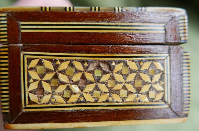 Vintage Handmade Wooden Jewelry Box Wood Trinket Storage Wood Box Mother of Pearl Inlay