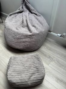 Big Bertha Cord high back bean bag and footstool (mink)