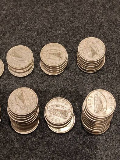 LOT of 65 Irish Sixpences 1952 to 1968 Wolfhound incl 1952 1958 1953 Bulk