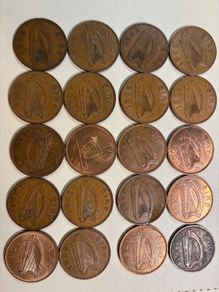 20 Irish 1 pence coins