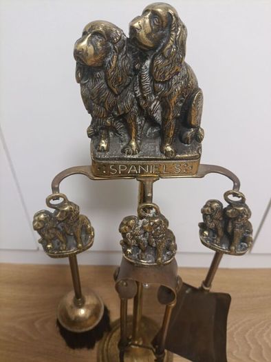 Vintage Cocker Spaniel Dog Brass Fireplace Tools Set