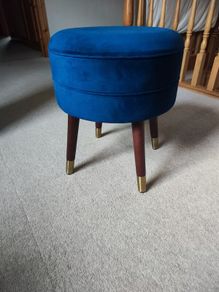 Blue Velvet Storage Stool / Ottoman / Pouffe - Perfect Condition!