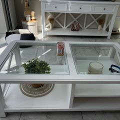 White Coffee Table with Glass Top