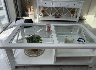 White Coffee Table with Glass Top