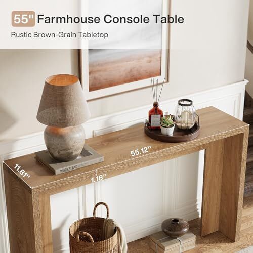 Farmhouse Console Table with Storage Space 140cm Wooden Sofa Table for Entryway