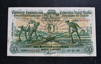 Ireland 1939  1 Pound Ploughman The Munster And Leinster Bank Limited