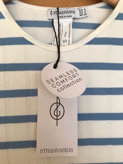 BNWT Cream and Blue Striped Top by Stradivarius