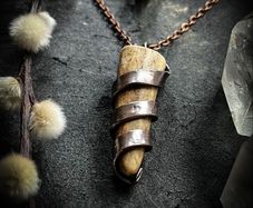 Naturally Shed Deer Antler Tine Bound in Darkened Copper Necklace