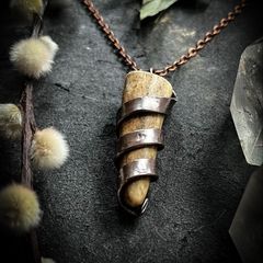 Naturally Shed Deer Antler Tine Bound in Darkened Copper Necklace