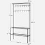 coat rack, wardrobe, made of metal, clothes rack, with adjustable shoe rack, 16 double hooks, large, 90 cm long, for hat, bag, umbrella, hallway, black Image 2