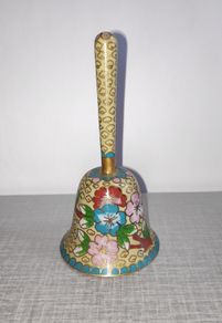 Vintage Chinese Cloisonne  Small Brass Bell with floral pattern
